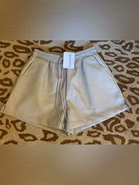 Lunachick Cream High-Waist Faux Leather Drawstring Shorts Size S